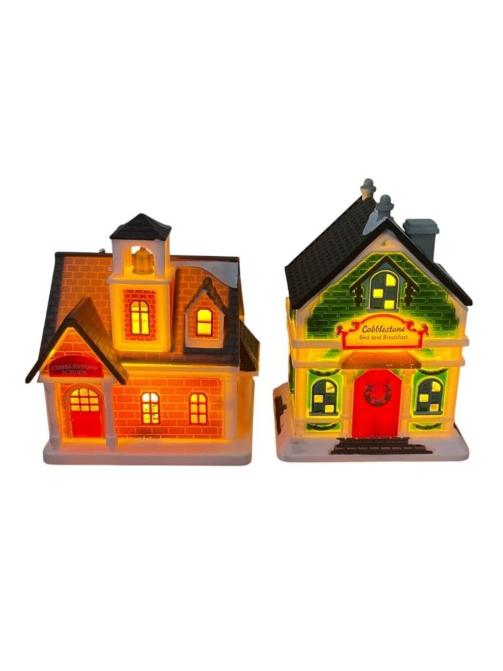 Cobblestone Corners Christmas Village Bed and Breakfast and School Lighted Decor
